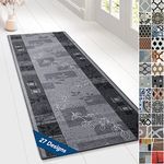 Floordirekt Carpet Runner with Pattern - Custom-Made Fine Loop Rug Runner for Kitchen, Hallway & Living Room - Ornament Vintage Orient Grid (80 x 300 cm, Accent Grey)