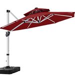 ABCCANOPY 3.3 M Cantilever Parasol Double Top Round Patio Umbrella Outdoor Offset Umbrella with 360° Rotation,Burgundy