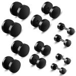 6 Pairs Black Earrings for Men Women Fake Plugs Faux Gauges Plugs Earring Stainless Steel Stud Earrings (4-10mm)