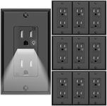 SOZULAMP Night Light Wall Outlets,Electrical Standard Receptacle Outlets with Nightight,15A 125V,2 Pole 3 Wire,Tamper Resistant,Wall Plate Included-10 Pack,Black