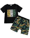 Kucnuzki Toddler Baby Boy Clothes Outfits Short Summer Sleeve Letters Printed Shirt Shorts Sets 2PC Little Boy Clothing, Black Green, 18-24 Months