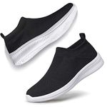 SILLENORTH Mens Walking Shoes Slip On Sock Sneakers Lightweight Flat Casual Running Shoes with Mesh Upper Fashion Gym Work Jogging Sport Black White Size 8