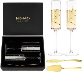 AW BRIDAL Engagement Gifts for Couples Mr and Mrs Champagne Flutes, Bride and Groom Champagne Glasses with Gold Wedding Cake Knife for Bridal Shower, Mr and Mrs Gifts for Couple Anniversary Wedding