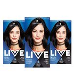 Schwarzkopf Live Intense Colour Black Hair Dye, 3-Pack Permanent Colour with Vibrancy Serum, 099 Deep Black