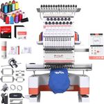 Poolin EOM 15-Needle Embroidery Machine | Starter Bundle – Includes 3D Puffy Foam,15 Threads,144pcs Pre-Wound Bobbins, 12x25'' Cut Away Stabilizer