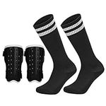 Soccer Shin Pad Over Knee Soccer Socks 2 Pairs Kids Leg Carf Protective Shin Pads Adjustable Perforated Breathable Guard Board and Impact Resistant Soccer Guards Socks Black