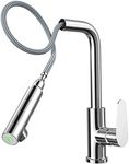 yeulluey Kitchen Sink Mixer Tap with Pull Down Sprayer, Temperature Display Kitchen Faucet High Arc 360° Swivel Spout Single Lever Mixer Taps for Kitchen Sink 1 Hole with Pull Out Hose Chrome