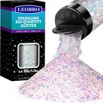 LEOBRO Holographic Chunky Glitter White Chunky Glitter 150G/5.29OZ Craft Glitter for Resin Festival Cosmetic Chunck Glitter Flakes Sequins for Body, Face, Crafts 0.2mm/1mm/2.5mm