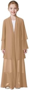 Abayas For Girls Muslim With Hijab Open Abaya Dress Dubai Turkey Kaftan Cardigan Abayas Dresses For Girl Casual Robe Kimono Islam Clothing Prayer Clothing Eid Ramadan Dresses Khaki + Hijab 7-8 Years