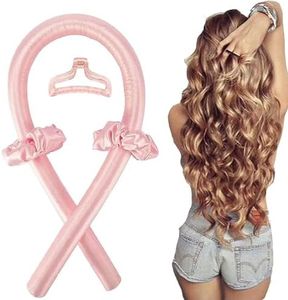 DVEDO Heatless Curling Rod Headband, No Heat Silk Ribbon Curling Rod, Bendable Hair Roller Curls with Hair Claw Clip Lazy Natural Soft Wave DIY Hair Rollers Styling Tool for Women Girls (Pink)