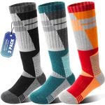 ANTSANG Kids Merino Wool Ski Socks for Girls Boys Teen Thermal Thick Warm Winter Hiking Knee High Stocking Stuffers Socks for Skiing Snowboarding(Black/Dark Green/Orange,12-15 Y)