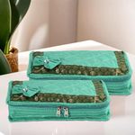 Kuber Industries Pack of 2 Jewellery Pouches with Zipper | Necklace Organizer Box | Makeup Bag for Travel | Cosmetic Pouch for Women | Bow Design | Green