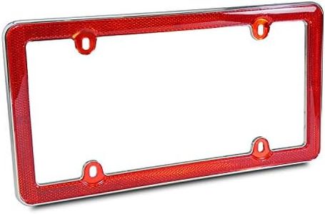 Red Reflector Chrome Plastic License Plate Frame