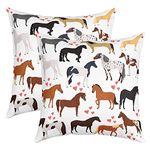 Horse Decorative Pillow Cover 24x24 Set of 2, Farm Cute Animal Pillow Cover For Kids Boys Girls Teens, Cartoon Horses Pink Lover Heart Decor Throw Pillow Cover, Kawaii Cowboy Cowgirls Cushion Cover