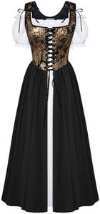 Renaissance Costume Women Medieval Fairy Corset Dress Gold Black Size 8