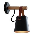 Wall Light Sconce Modern Wooden Leather Decorative Led Wall Lamps E27 Base Lighting Fixture for Living Room Bedroom Bedside Study Porch Aisle Corridor (Black)