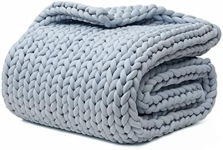 YnM Cooling Weighted Blanket, Handmade Chunky Yarn Knitted Design, Temperature Regulating and Breathable, Machine Washable Throw for Sleep or Home Decor (Azure Blue, 80x87 Inch, 25lbs)