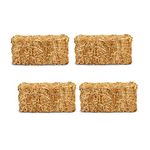 4 Pc Authentic Mini-Hay/Straw Bale for Pet Feed/Bedding 5.5 inches X 3.5 inches X 2.5 inches. Twine Color May Vary… (Straw, Small 4 Pack)