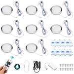 CECOMBINE 8Pcs Interior LED Spot Lights, 12V Roof Spot Universal Dimmable Positive White Lighting with Splitter Adapter & Wireless RF Remote for T4 T5 Camper Van Caravan Motorhome