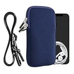 kwmobile Neoprene Phone Bag XL - 6.7/6.8" - 17.2 x 8.4 cm Universal Case Holder with Neck Strap and Zipper - Dark Blue