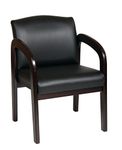 Office Star Visitors Chair with Espresso Finish Base and Arms, Black Faux Leather