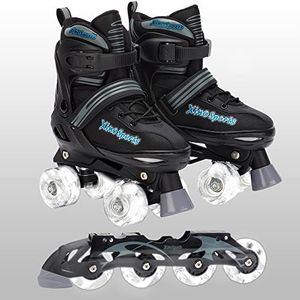 Xino Sports 2 in 1 Combo, Kids Roller Skates and Inline Skates - Interchangeable Light Up Skates for Kids Ages 6-12 with LED Wheel Lights, Adjustable Inline Skates for Girls & Boys (Gray, XL - 9-12)