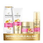 Pantene Pro-V Defined Curls Bundle: Shampoo 500ml, Conditioner 350ml, Keratin Protect Hair Mask 300ml and Curl Shaper Leave-In Cream 145ml for Frizzy, Unruly Curls