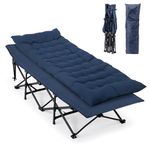 Bonnlo Folding Camping Cot with Thick Pad, Portable Camp Bed for Adults, Single Sleeping Cot with Removable Mattress, 190×71×36cm, Heavy Duty & Lightweight for Travel, Office Nap, Home, Beach (Blue)