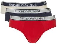 Emporio Armani Men's Stretch Cotton Core Logoband 3-Pack Brief, Nude/Marine/RED, M (Pack of 3)