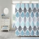 Shower Curtain - Fabric Shower Curtains Set Machine Washable Waterproof, Original Pattern, with 12 Free Hooks, Decorative Heavy Weighted Bathroom Curtainst (72 x 72 Inch, Light Blue Damask)