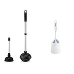 NEIKO 60169A Toilet Plunger | 2 Piece | Bonus Mini Sink and Drain Plunger | Compact | Patented All-Angle Design | Telescopic Aluminum Handle & Vileda 148221 Deluxe Toilet Brush