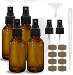 GIVAMEIHF 4 pcs Amber Glass Spray Bottles 2oz, Empty Small Spray Bottle Fine Mist Refillable Sprayer with Funnel Labels Droppers,Mini Travel Bottle for Essential Oils,Hair and Cleaning Solutions