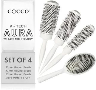 COCCO Aura Brush Set, Ceramic Paddle & Round Hairbrushes for Women, Blow-Drying & Frizz Control, Tourmaline Bristles, Ergonomic Grip, Full Styling Set (White)
