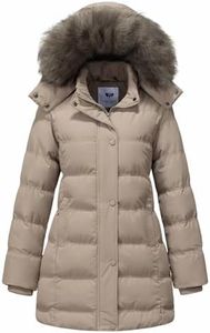 GGleaf Women's Winter Thicken Coats Warm Snow Jacket with Removable Fur Hood Fashions Long Puffer Jacket khaki Small