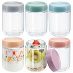 MeCids Round Glass Jar with Airtight Lids, 6 Pack 16oz Wide Mouth Mason Jars with Seals, Leak Proof Glass Nighttime Oats Container, Glass Canister for Fruits Snacks Yogurt Spice Sugar (480ml)