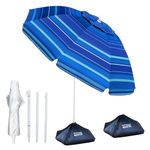 OutdoorMaster Beach Umbrellas for Sand with Sandbag & Anchor, 7.2ft Adjustable Umbrella for Beach Heavy Duty Wind, Portable UPF50+ Sunshade with Carry Bag for Patio, Dark Blue Dual-Fold