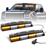 HLAUTO 6Z4J Emergency Dash Strobe Lights: 2x16.8 inch Amber White Safety Lights, 48 LED Flashing Warning Hazard Interior Windshield Visor Traffic Light Bars for Trucks, Construction Vehicles