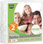 Utopia Bedding Waterproof Mattress Protector Twin Size, Viscose Made from Bamboo Mattress Cover 200 GSM, Fits 15 Inches Deep, Breathable, Fitted Style with Stretchable Pockets (Pack of 2)