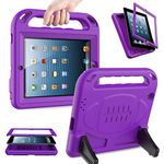 AVAWO Kids Case Built-in Screen Protector for iPad 2 3 4 （Old Model）- Shockproof Handle Stand Kids Friendly Compatible with iPad 2nd 3rd 4th Generation (Purple)