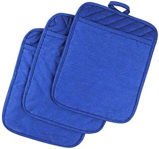 Anyi Oven Pot Holders with Pocket, 100% Cotton Oven Mitts Oven Pads with Feature of Heat Resistant Potholders Non Slip for Cooking Baking, Set of 3 (Blue)