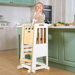 WINGYZ Wooden 3-Height Adjustable Toddler Learning Tower for Baby Helper Bathroom Kitchen Nursery, Toddler Step Stool with Anti-tilt Structure Anti-slip Strips Sliding Door (White)