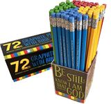 Tub of 72 HB Christian Pencils for children and adults with coloured eraser, with 4 different Bible verses used on the pencils. Perfect resource for sunday schools and churches, by Just Cards Direct