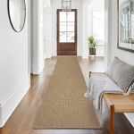 IOHOUZE Washable Runner Rug 2.6'x10' Rubber Backing Long Hallway Runner Entryway Runner Indoor, Kitchen Rugs Woven Cotton Floor Carpet for Hall Entrance, Natural/Brown