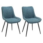 HOMCOM Dining Chairs Set of 2, PU Upholstered Kitchen Chairs with Metal Legs for Dining Room, Living Room, Bedroom, Blue