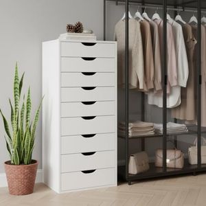 Naomi Home 9 Drawer Dresser, Tall Dressers for Bedroom, Kids Dresser with Storage Shelves with Drawers, Small Dresser for Closet, Makeup Dresser with 200 lbs Capacity - White