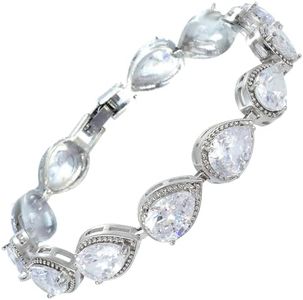 RIZILIA Tennis Bracelet for Women, Pear Cut [White CZ] in White Gold Plated, 7 inch