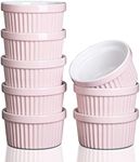 (8 Pack) Creme Brulee Ramekins 8 oz Oven Safe, Porcelain Souffle Dishes, Custard Cups, Small Ceramic Bowls Set for Souffle, Creme Brulee and Ice Cream - White Pink