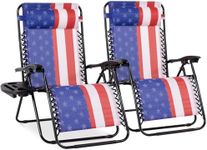 Best Choice Products Set of 2 Extra Wide Adjustable Steel Mesh Zero Gravity Lounge Chair Recliners w/Pillows and Cup Holder Trays - American Flag
