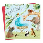 Twizler New Baby Boy Card with Blue Crib and Jungle Animals - New Baby Card Boy - Newborn Essentials - Congratulations Card - Cute Card - New Baby Gifts - New Baby Boy Gifts