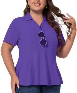 Casei Womens Plus Size Golf Polo Shirts Short Sleeve Tunic Tops V Neck Collared Casual Workout Work Polo Dark Purple 2XL